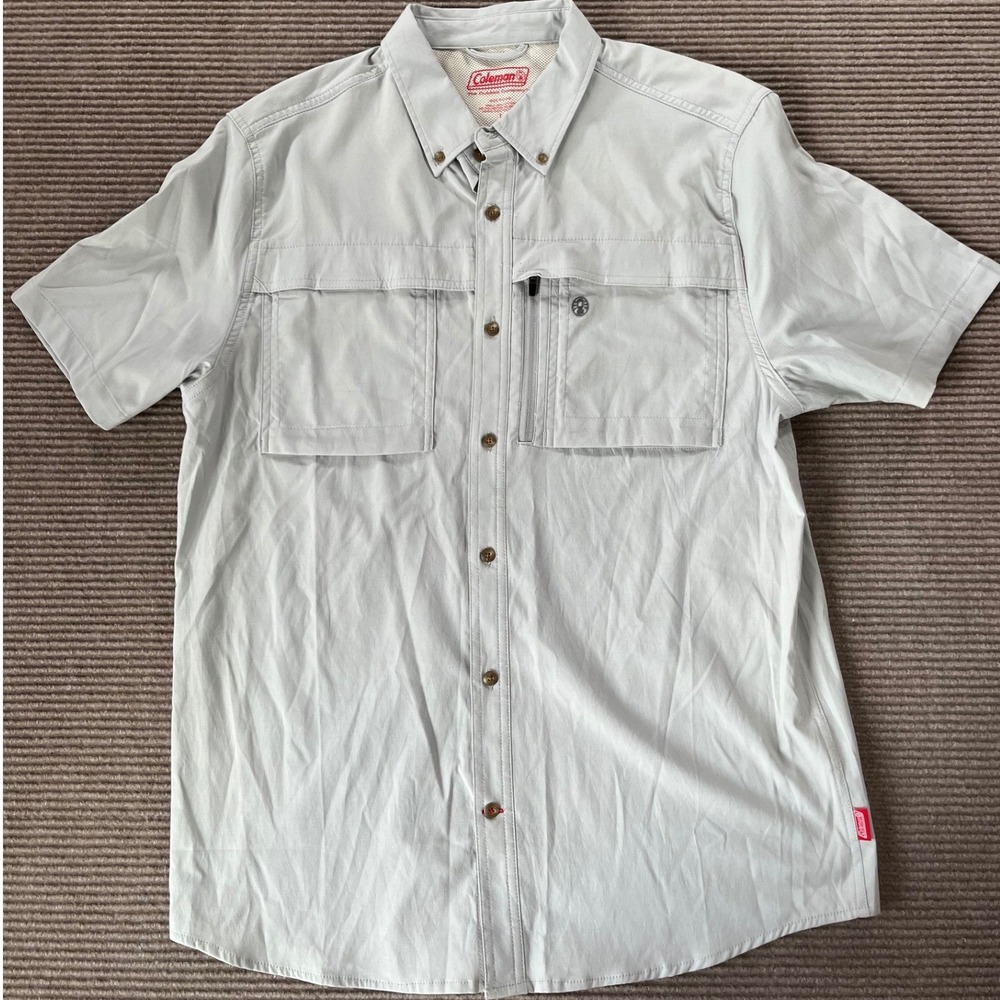 Coleman Mens Gray Short Sleeve Performance Fishing Hiking Shirt Large